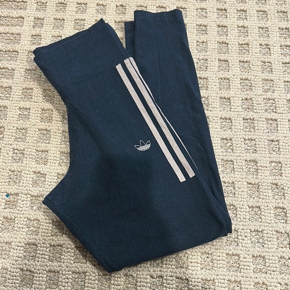 adidas Pants - Adidas Dark Blue Leggings with White Stripes